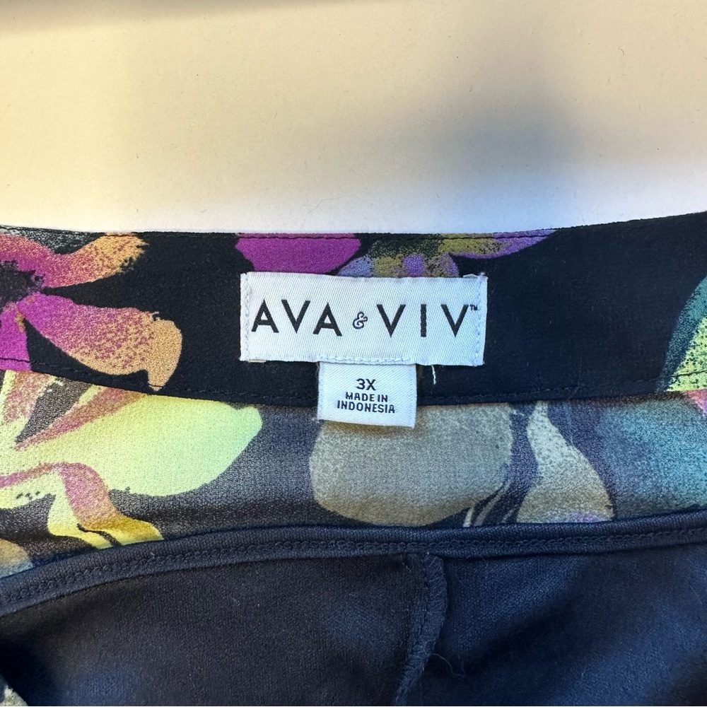 Ava & Viv Women 3X Maxi Dress Black Floral Multi Sheer Tiered Flutter Sleeves - Picture 13 of 14